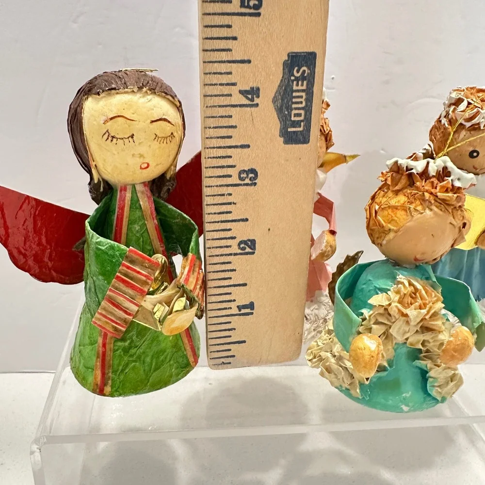 Vintage Paper Mache Angel Ornaments Set of 4 Christmas‎ Mid Century Taiwan MCM